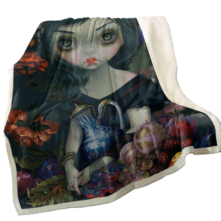 Fine Art Fleece Blankets with Girl Portrait with Fruits and Flowers