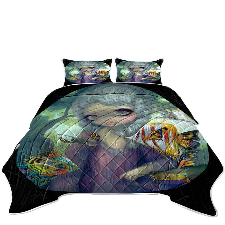 Fine Art Flying Fish Beautiful Girl and Winged Fish Coverlets