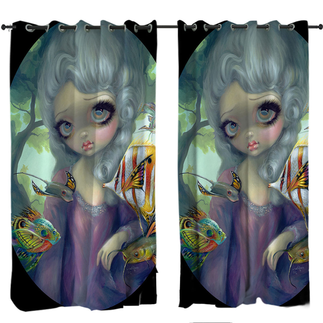 Fine Art Flying Fish Beautiful Girl and Winged Fish Curtains for Bedroom