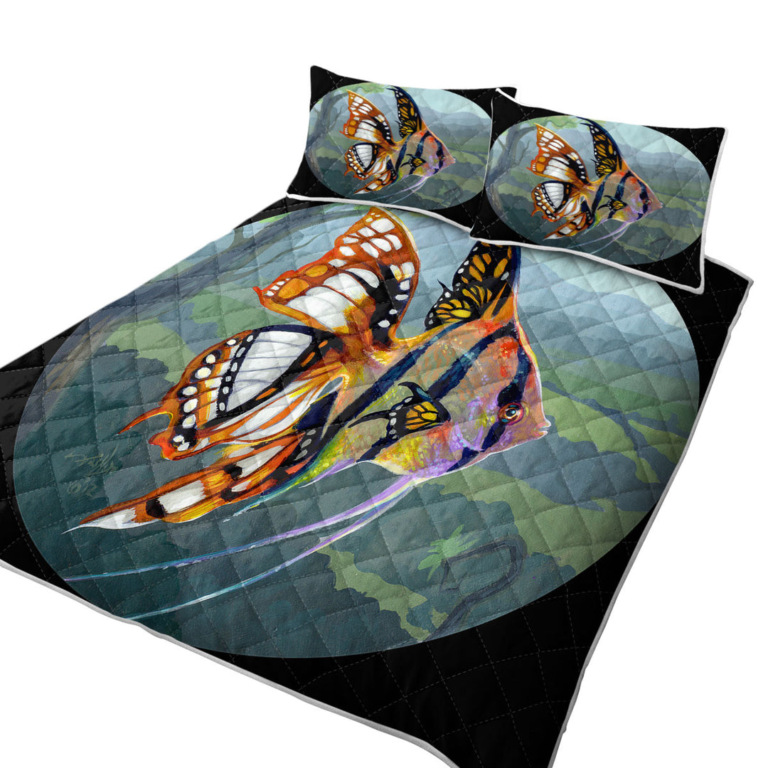 Fine Art Flying Fish Butterfly Winged Angelfish Quilt