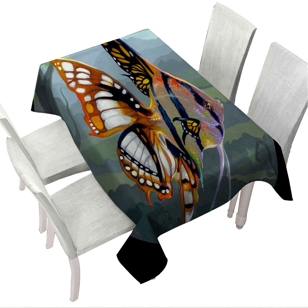 Fine Art Flying Fish Butterfly Winged Angelfish Tablecloths