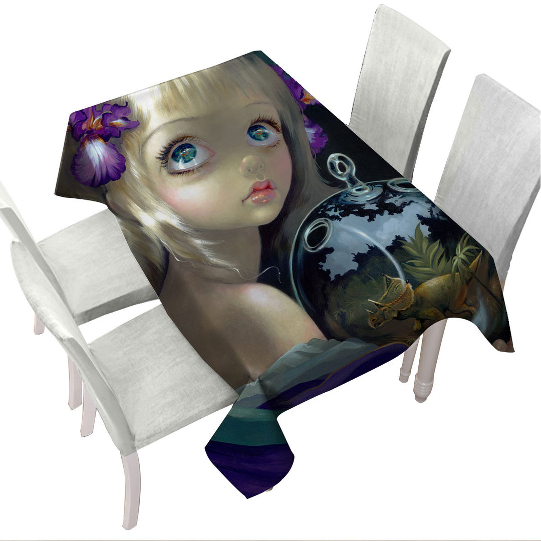 Fine Art Girl Microcosm Triceratops Dinosaur Table Cover