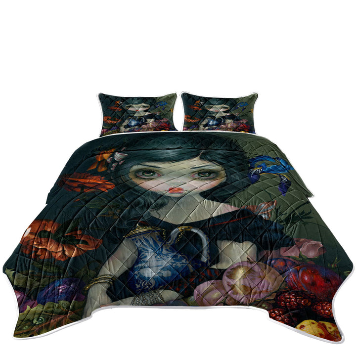 Fine Art Girl Portrait with Fruits and Flowers California King Quilt Sets