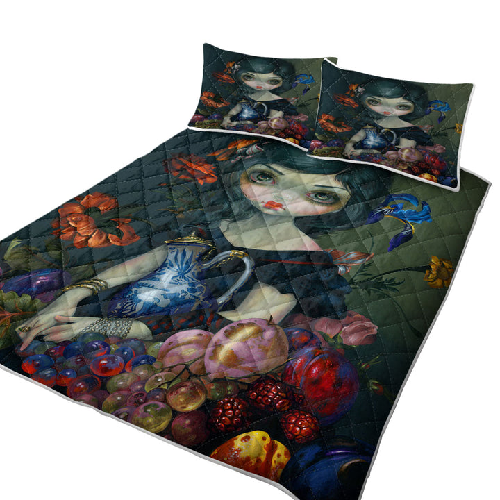 Fine Art Girl Portrait with Fruits and Flowers Quilt stores near me