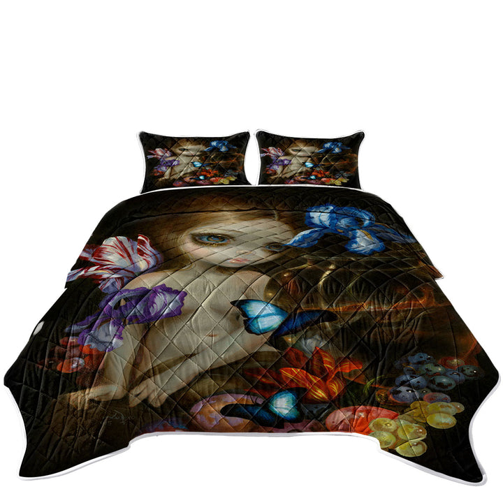 Fine Art Girl with Fruits Butterflies and Fish Quilts