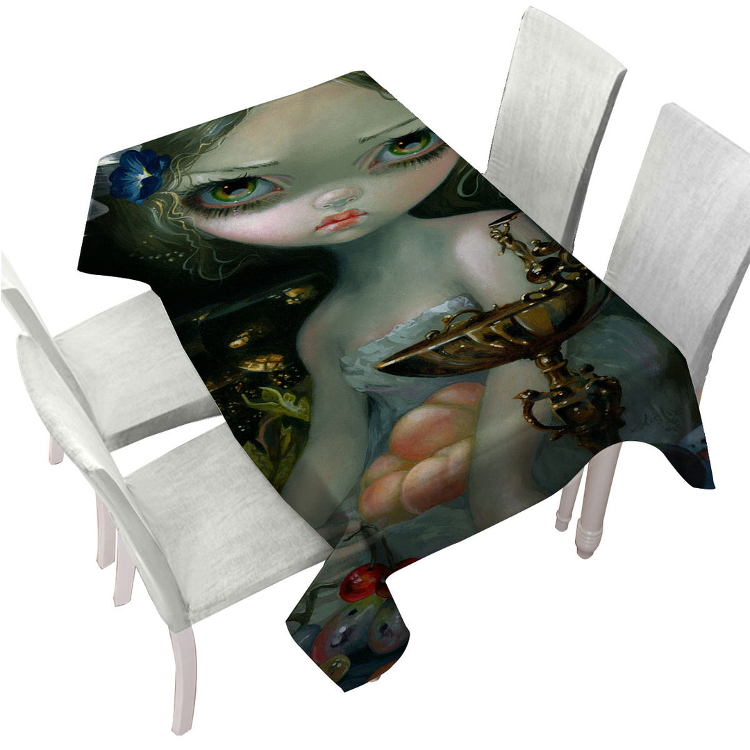 Fine Art Girl with Fruits and Golden Chalice Table Cover