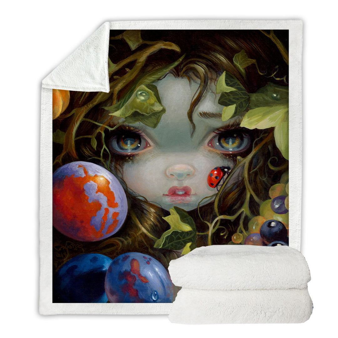 Fine Art Girl with Fruits and Ladybug Fleece Blanket
