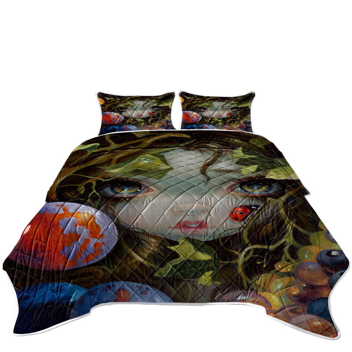 Fine Art Girl with Fruits and Ladybug Quilt