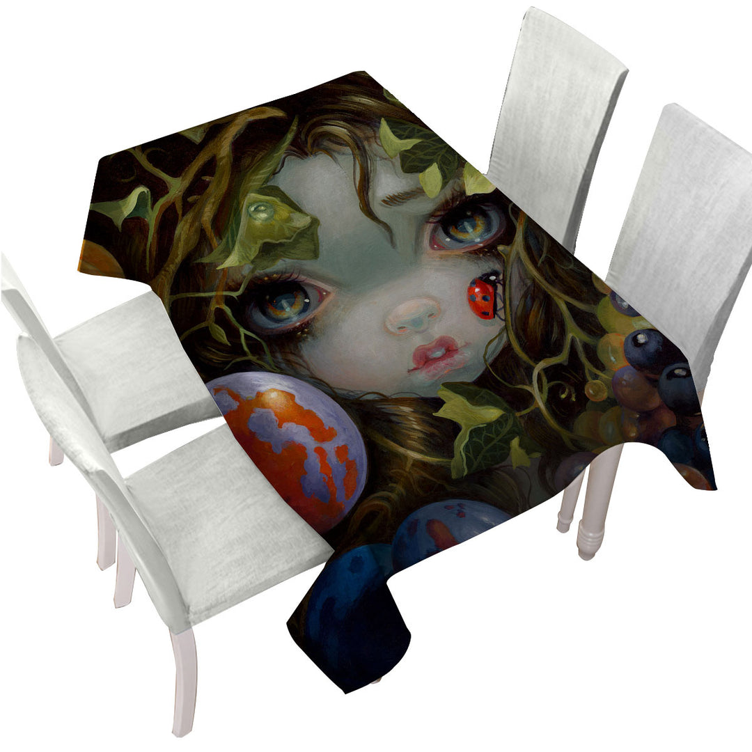 Fine Art Girl with Fruits and Ladybug Tablecloth