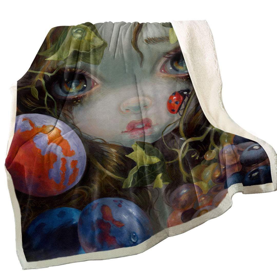 Fine Art Girl with Fruits and Ladybug Throw Blanket