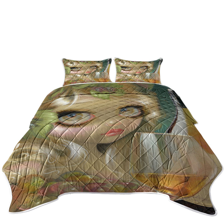 Fine Art Girl with Spirits of the Vine Chardonnay Quilts for Beds