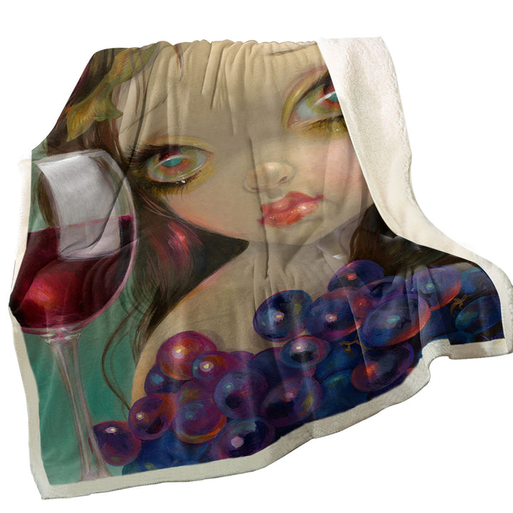 Fine Art Girl with Spirits of the Vine Merlot Fleece Blankets