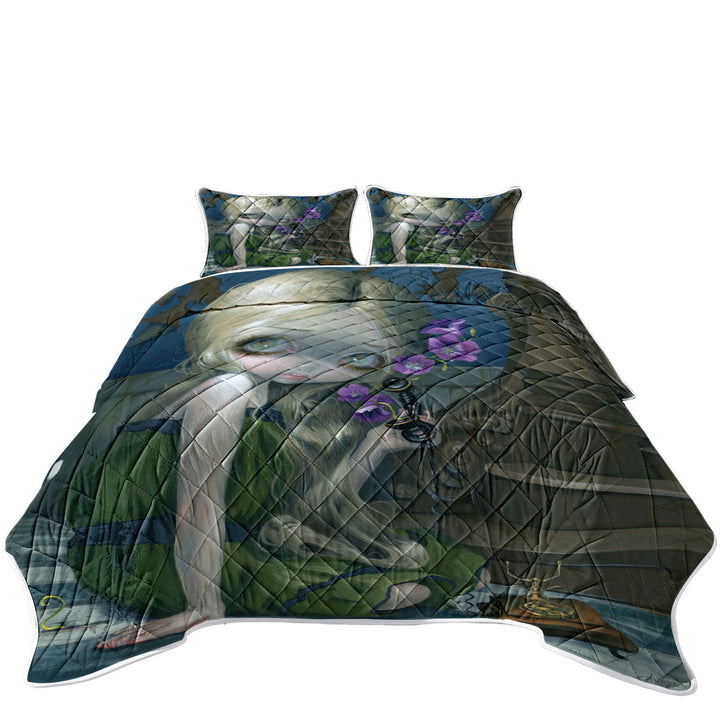 Fine Art Painting Beautiful Girl with Geraniums Coverlet
