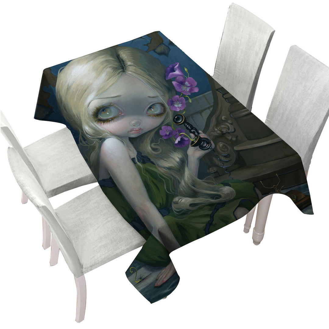 Fine Art Painting Beautiful Girl with Geraniums Tablecloth