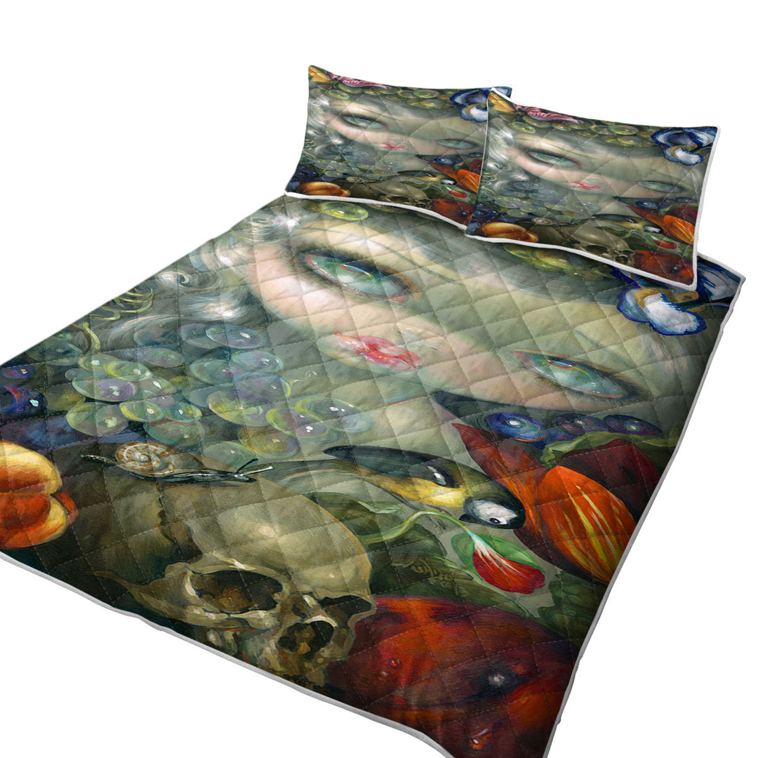 Fine Art Painting Girl Snail and Skull Coverlet