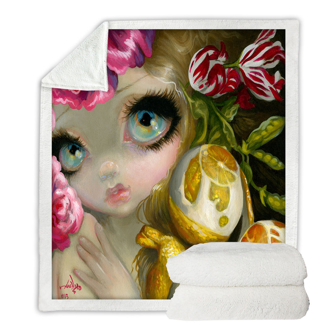Fine Art Painting Girl and Lemon Fleece Blankets