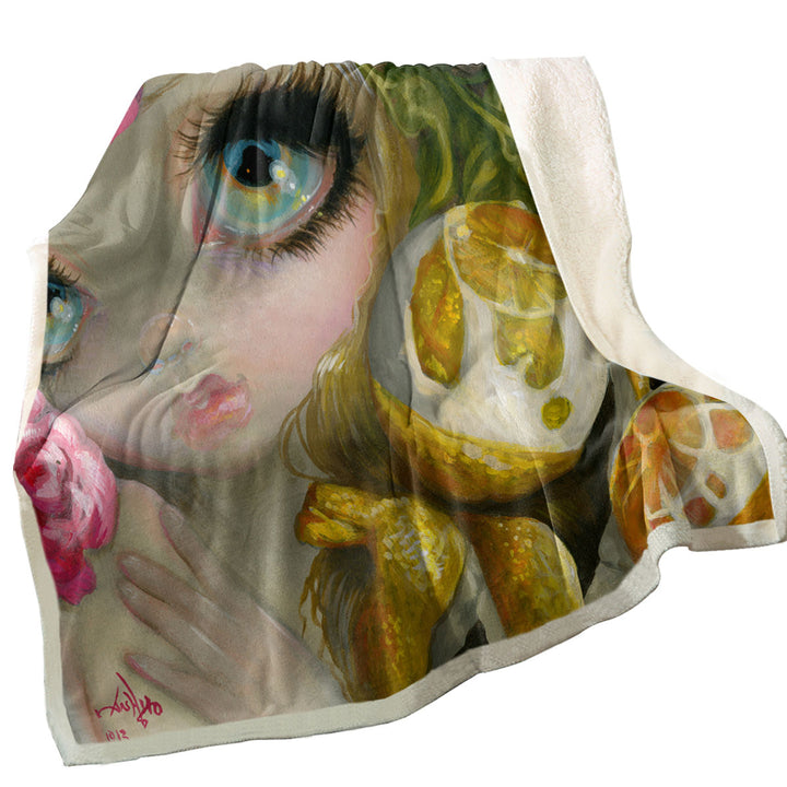 Fine Art Painting Girl and Lemon Sherpa Blanket