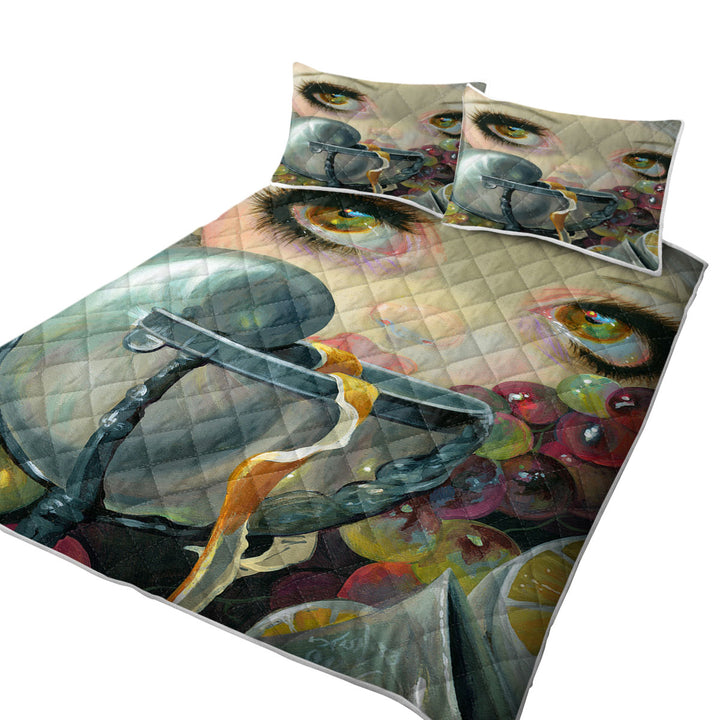 Fine Art Painting Girl and Nautilus Shell Cup King Size Quilt Sets