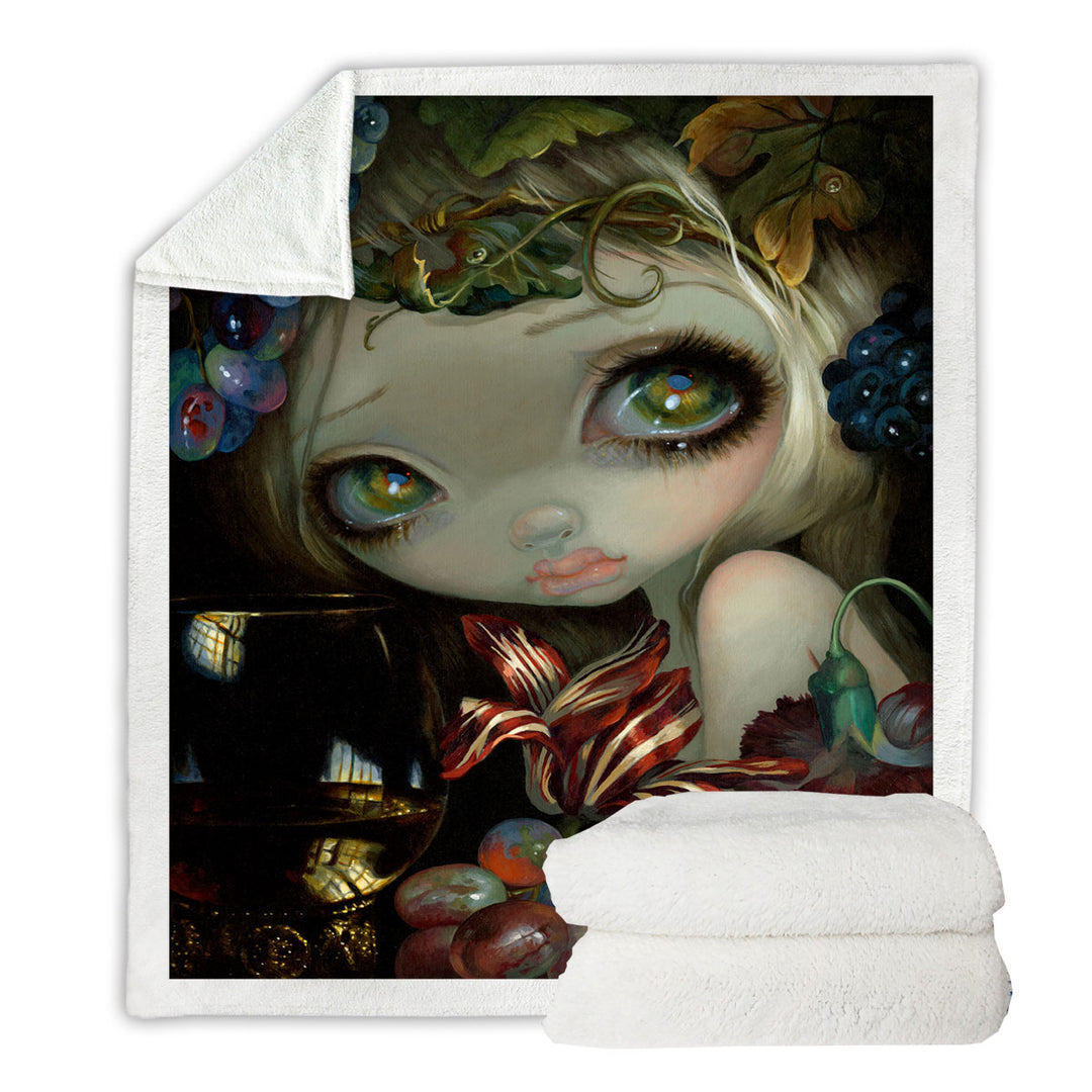 Fine Art Painting Girl and Wine Glass Throws