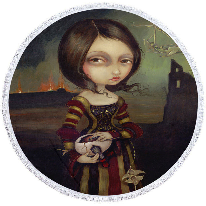 Fine Art Round Towel Lady with a Bosch Egg