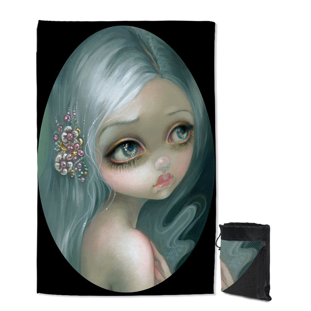 Fine Art Silver Introspection Silver Haired Girl Swims Towel