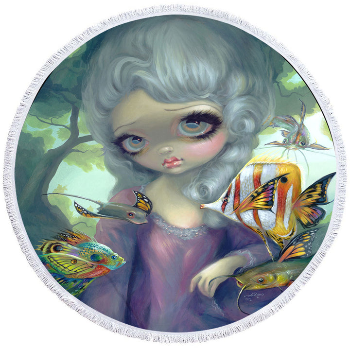 Fine Art Womens Beach Towel Flying Fish Beautiful Girl and Winged Fish