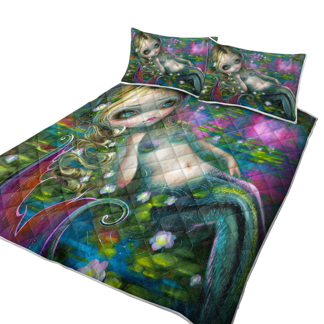 Fine Fantasy Art Water Lily Pond Monet Mermaid Coverlet
