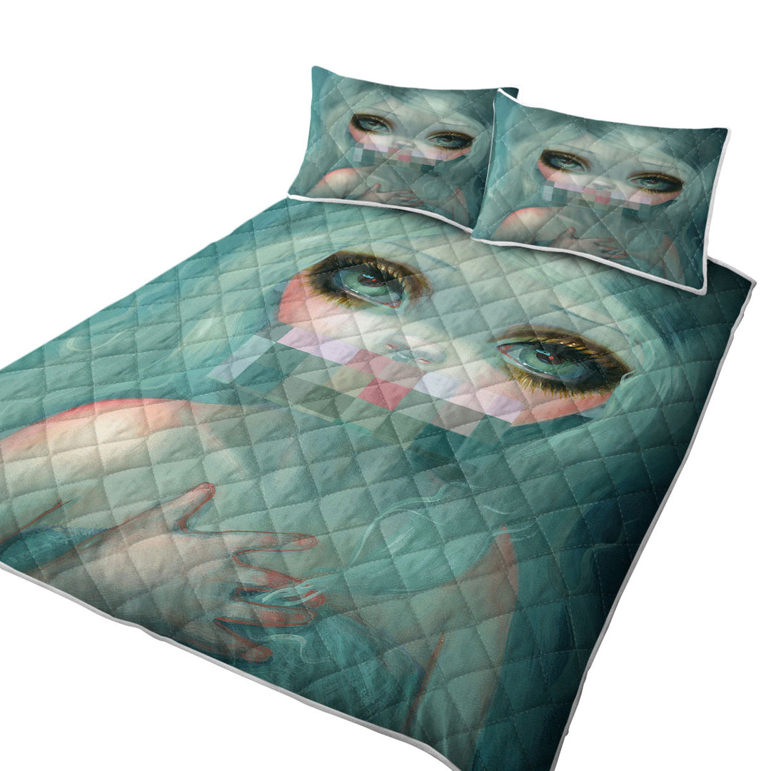 Fine Gothic Art Hand Painted Beautiful Girl Smile King Quilt