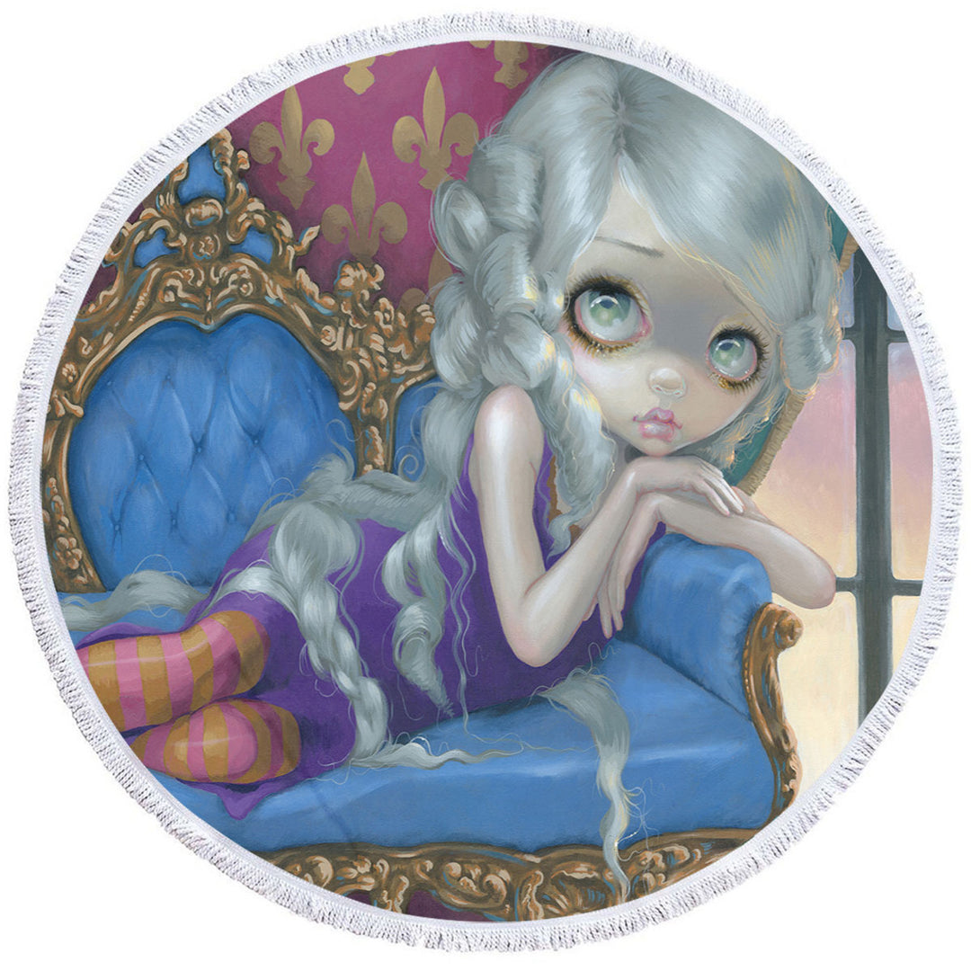 Fine Rococo Style Round Beach Towel Art Rapunzel at Twilight