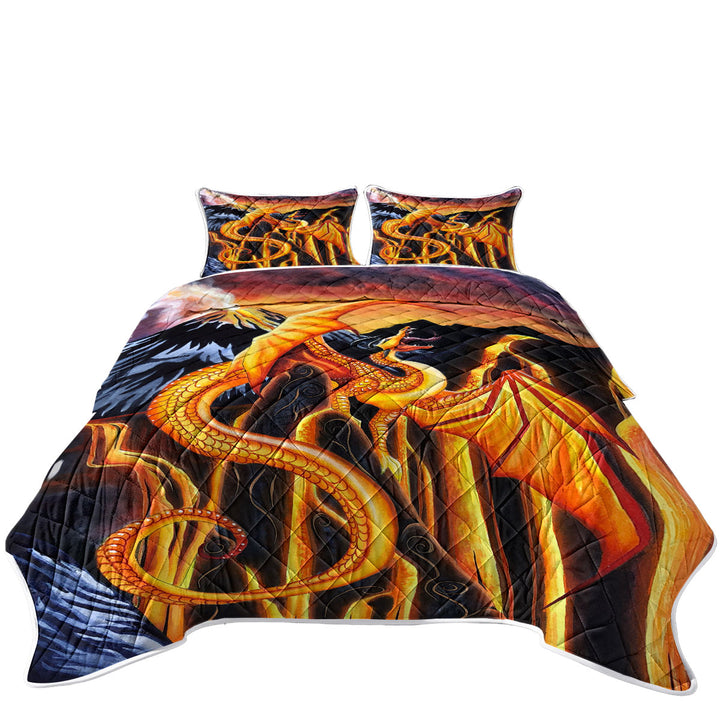 Fire Falls Fantasy Art Painting Dragon California King Quilt Sets