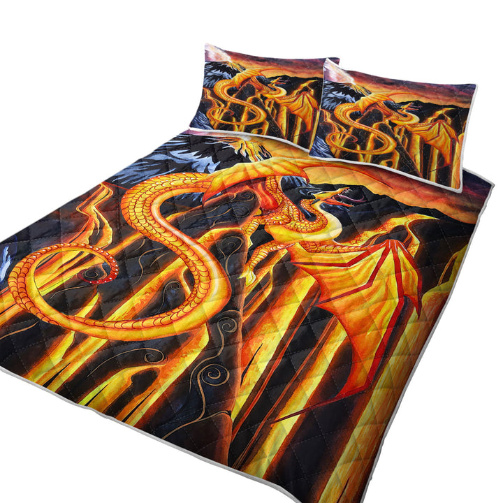 Fire Falls Fantasy Art Painting Dragon King Size Quilt Sets