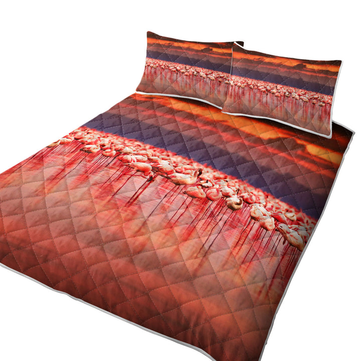 Flamboyance of Flamingo Beneath Sunset Sky King Size Quilt Sets