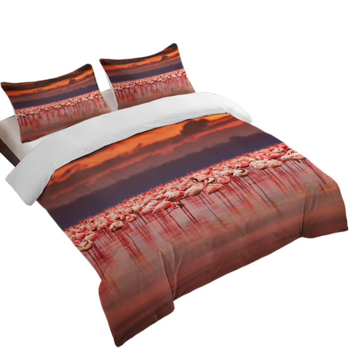 Flamboyance of Flamingo Beneath Sunset Sky Oversized King Duvet Cover