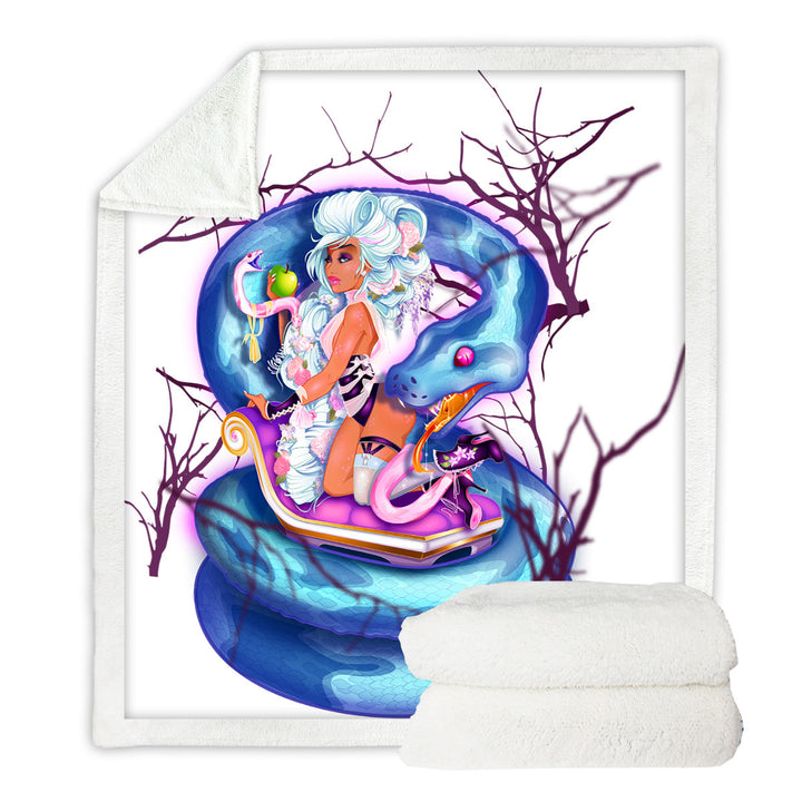Fleece Blankets Prints with Sexy Woman the Charming Snake