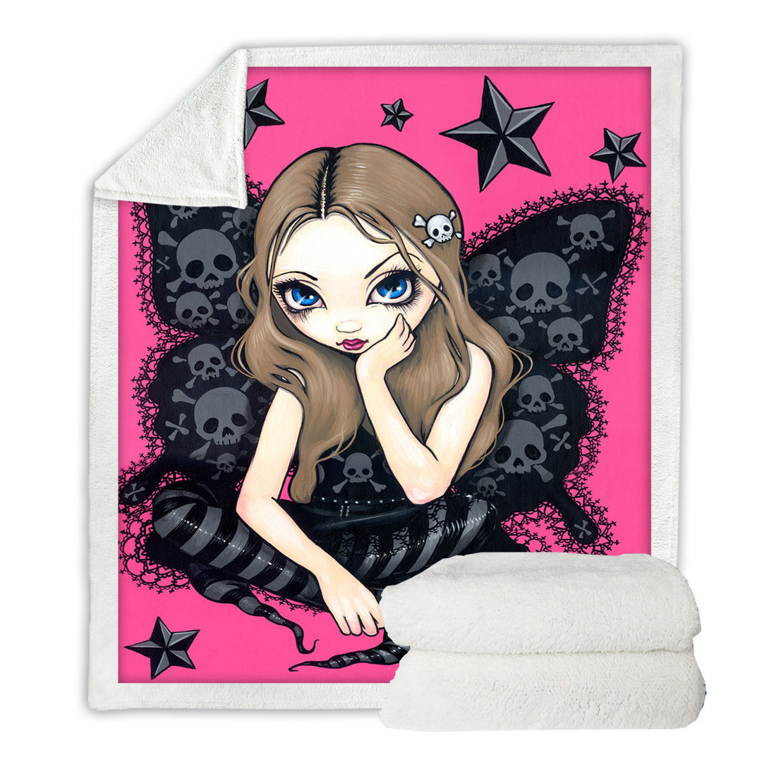 Fleece Blankets with Beautiful Gothic Girl Skulls and Stars