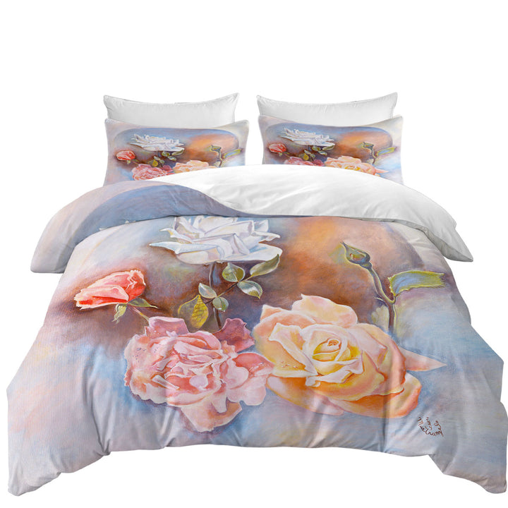 Floral Art Painting Beautiful Multi Colored Roses Comforter Cover