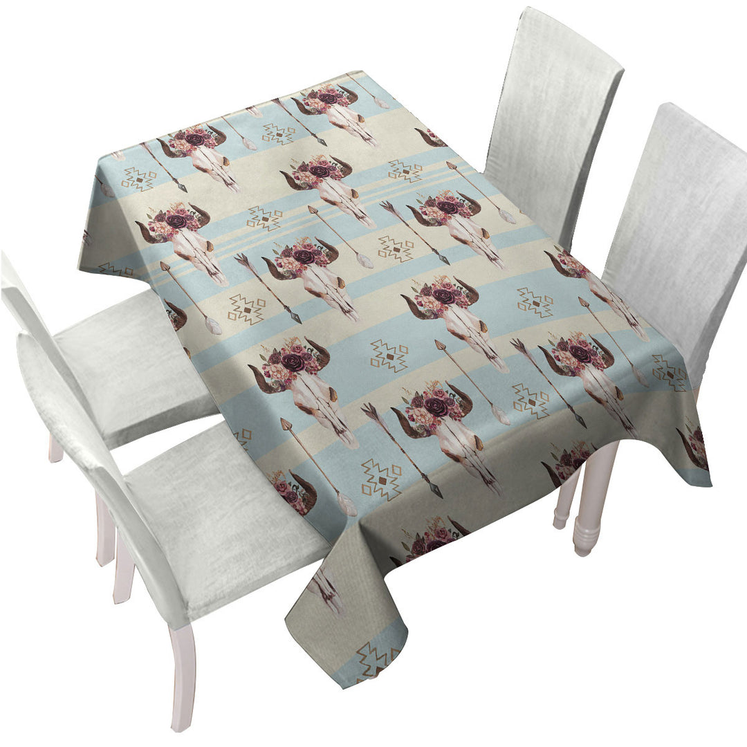 Floral Bull Skull Native Pattern Tablecloths
