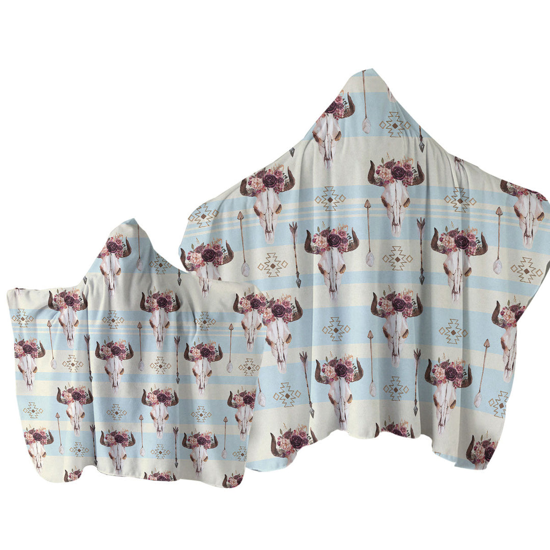 Floral Bull Skull Native Pattern Towel Hoodie
