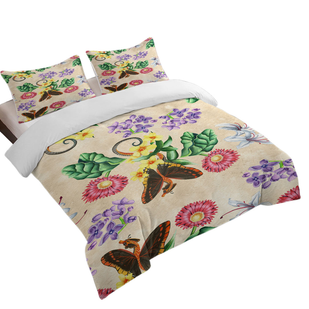 Floral Butterflies Dragons King Quilt Cover