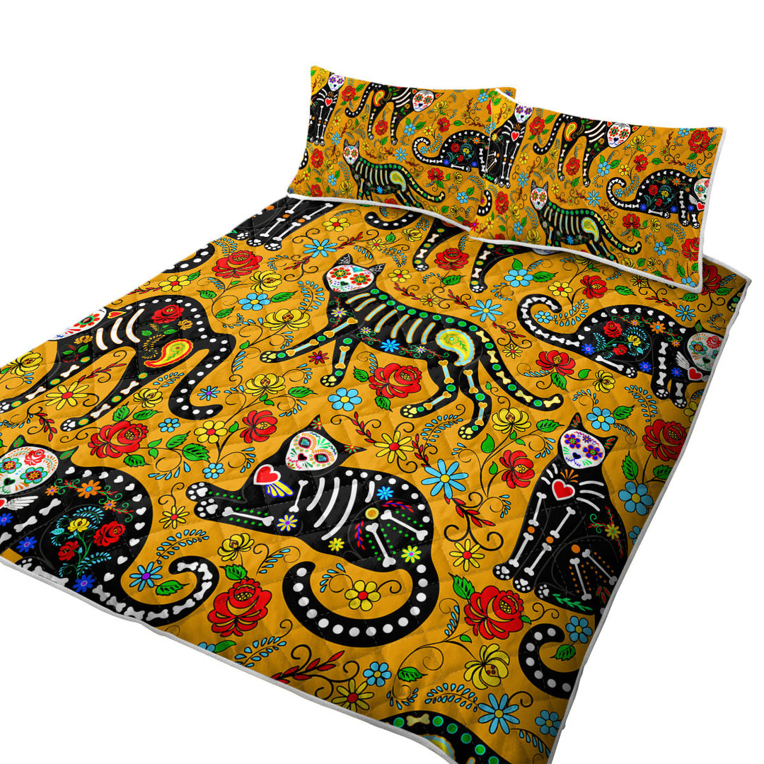Floral Day of the Dead Cats Quilt