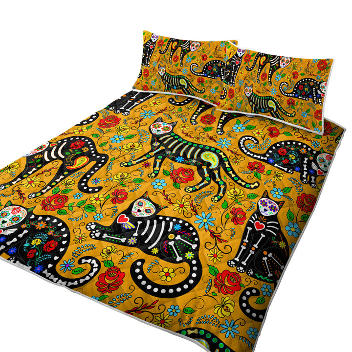 Floral Day of the Dead Cats Quilt