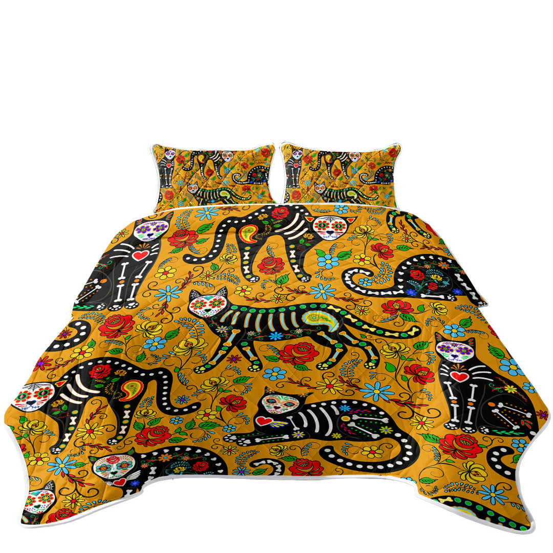 Floral Day of the Dead Cats Quilts