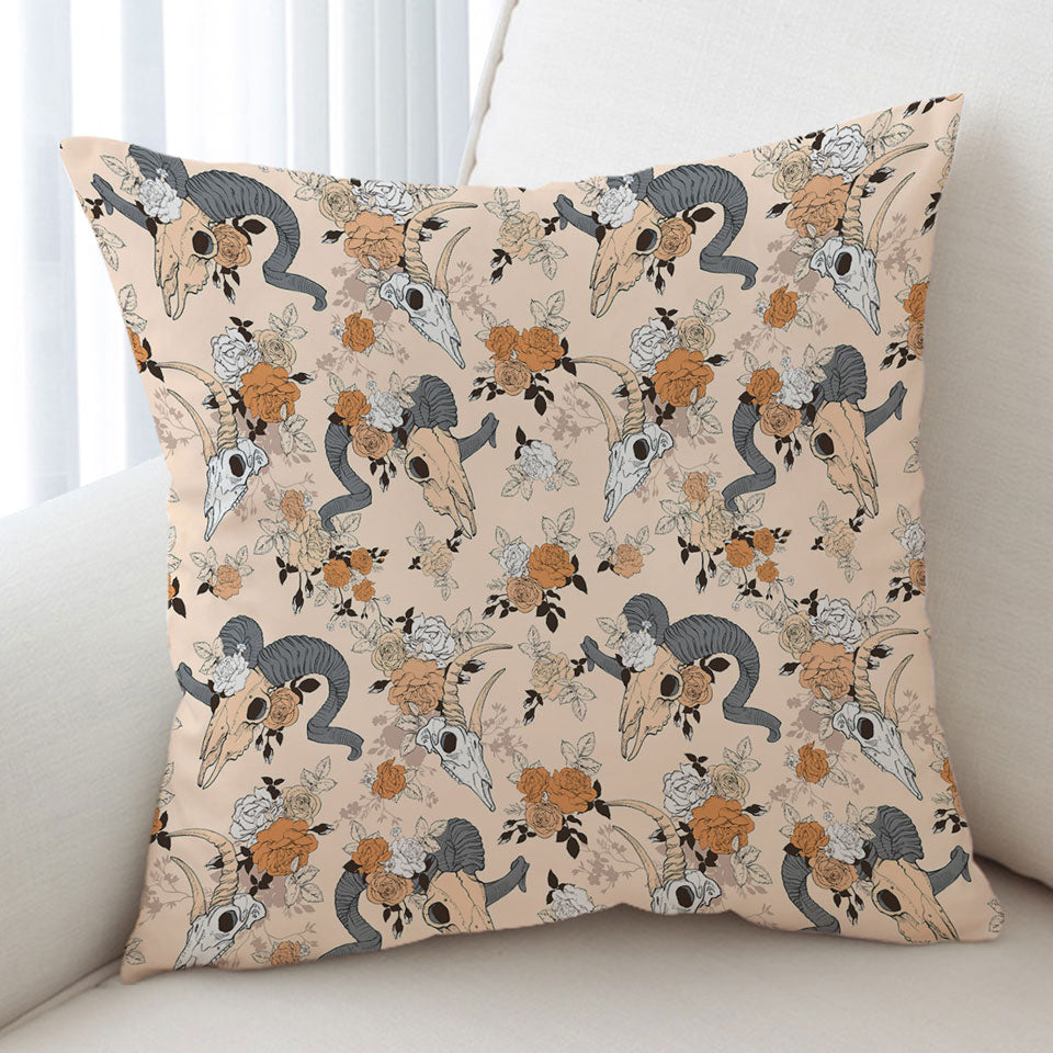 Floral Goat Skulls Sofa Pillows
