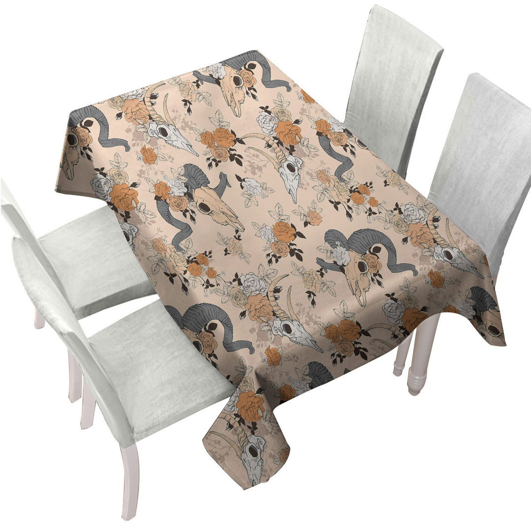 Floral Goat Skulls Tablecloth