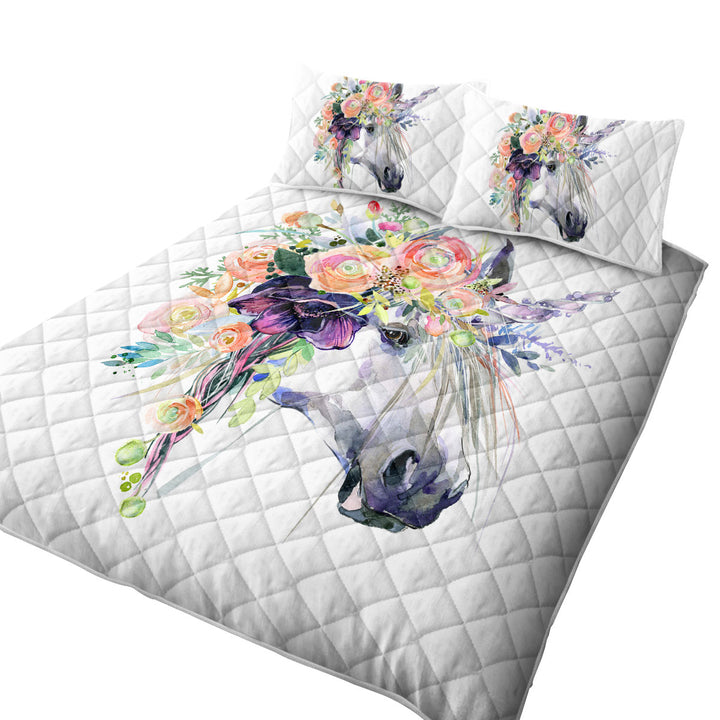 Floral Head Unicorn California King Quilt Sets