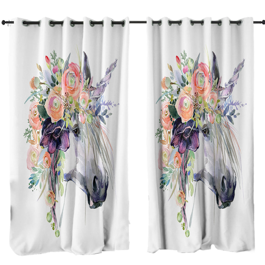 Floral Head Unicorn Curtain