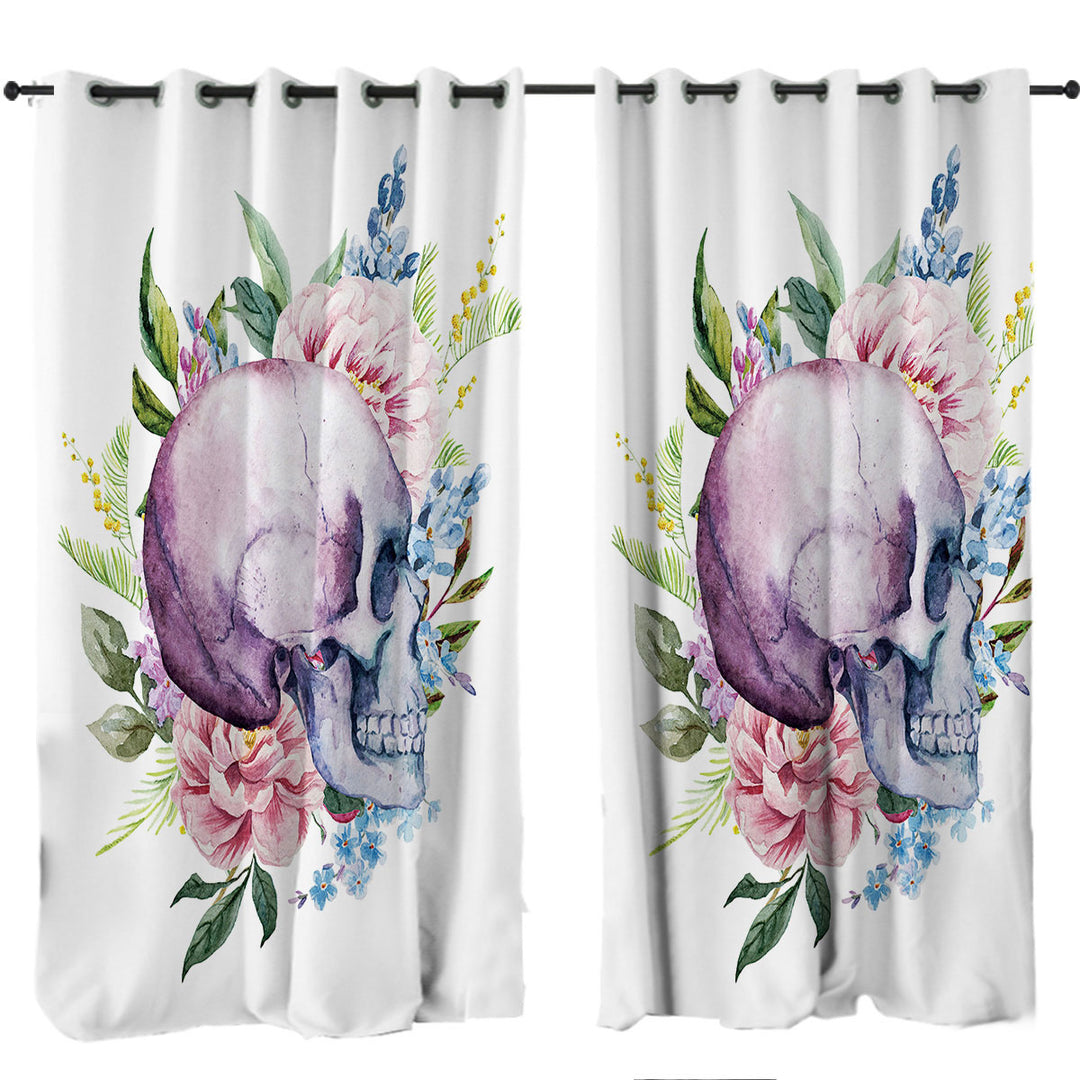 Floral Human Skull Curtains for Bedroom