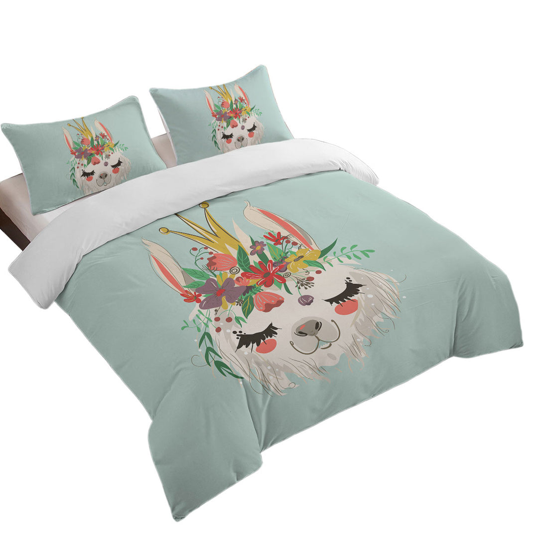 Floral Queen Llama Comforter Cover