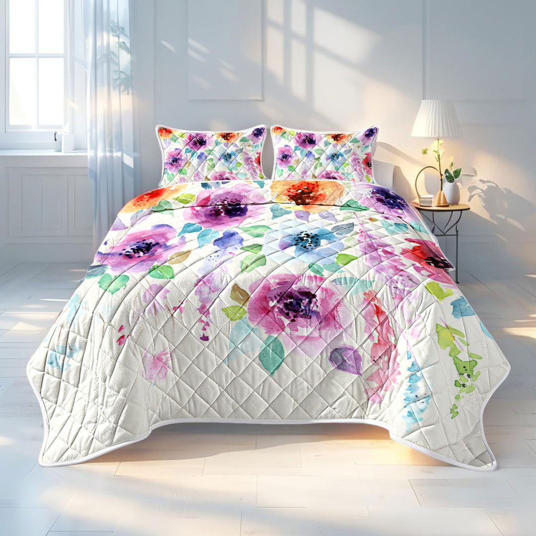 Floral Quilt as Bedding Set in Clean and Neat Bedroom