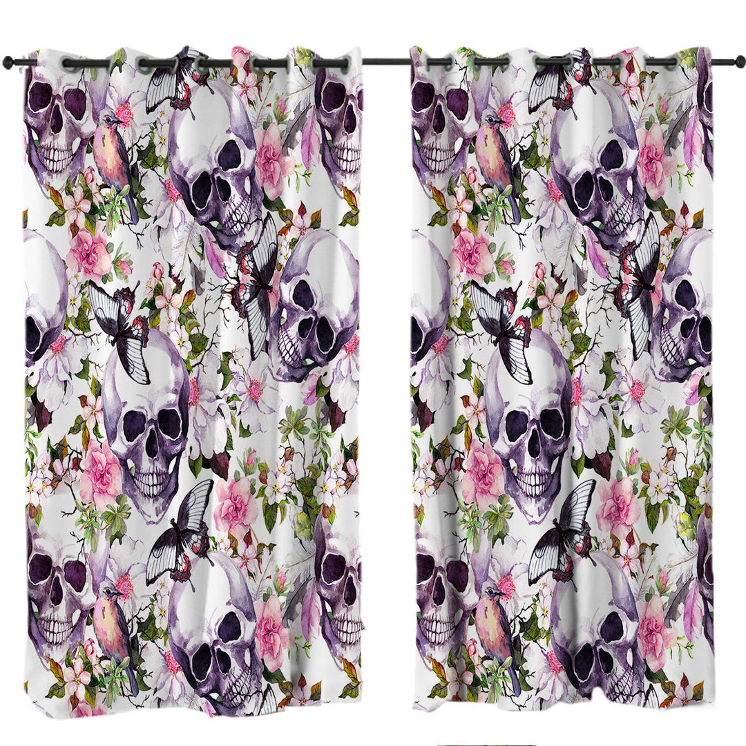 Floral Skulls Curtains for Living Room